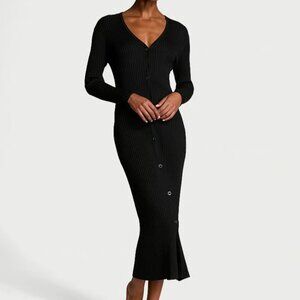 Victoria's Secret Luxe Crème Ribbed Knit Cardigan/Dress XLarge - Black - NWT